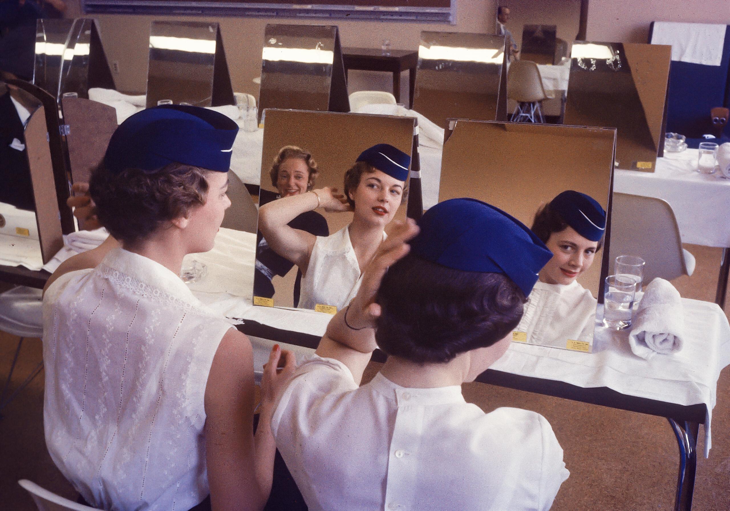 Stewardesses in training at the American Airlines college for new flight attendants in Texas, 1958.jpg