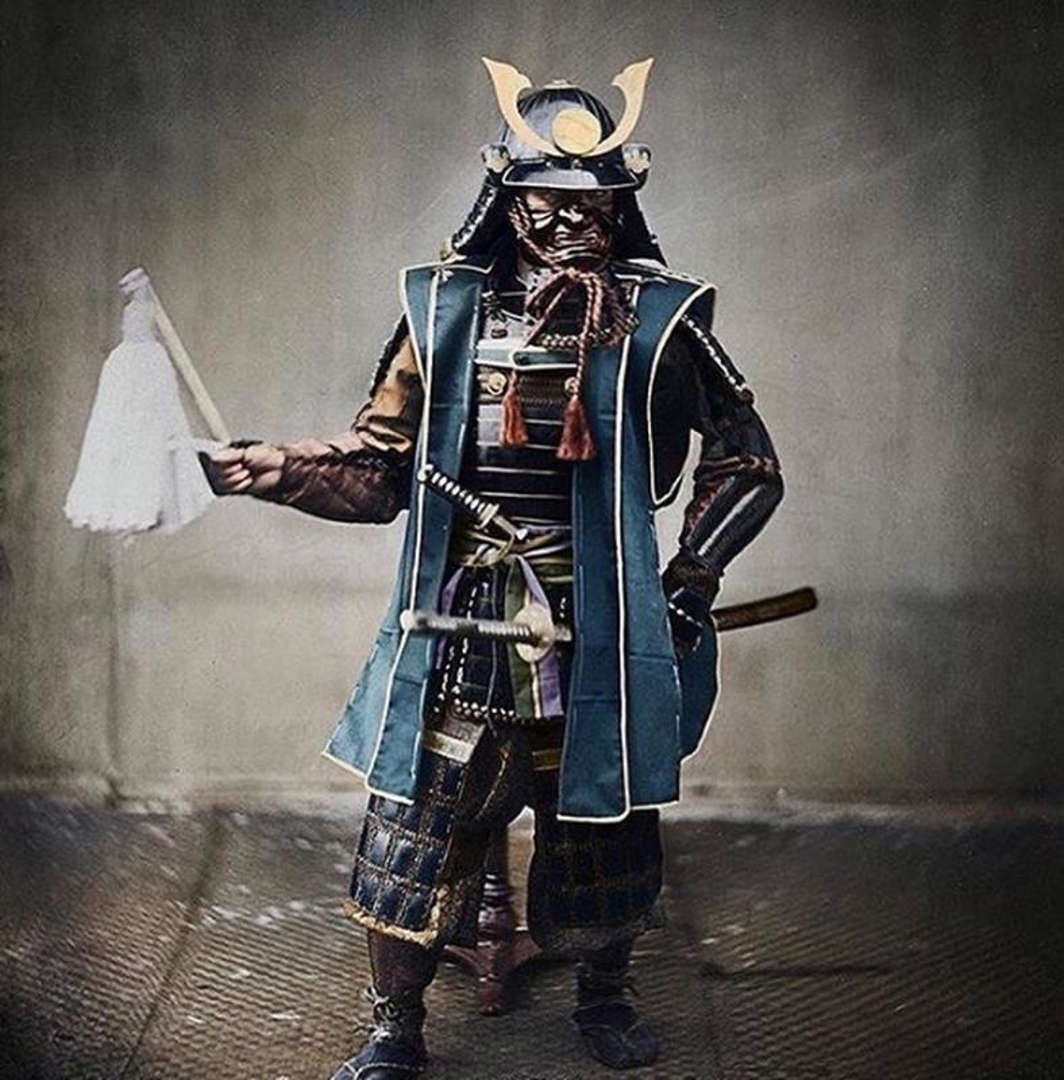 Koboto Santaro, a Japanese military commander, wearing traditional armor, in 1863.jpg