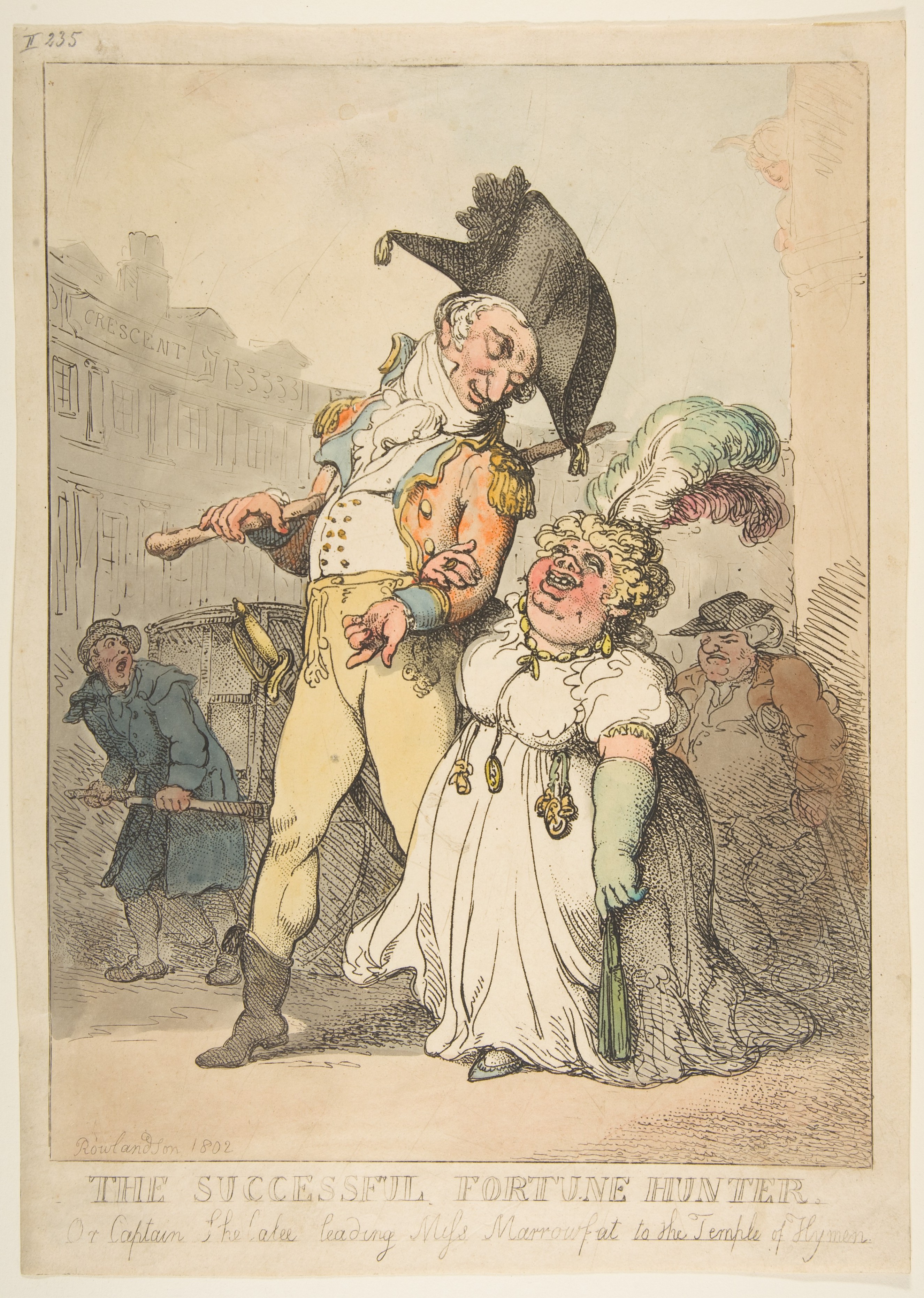 Thomas Rowlandson. The Successful Fortune Hunter, or Captain Shelalee Leading Miss Marrowfat to the Temple of Hymen, 1802.jpg