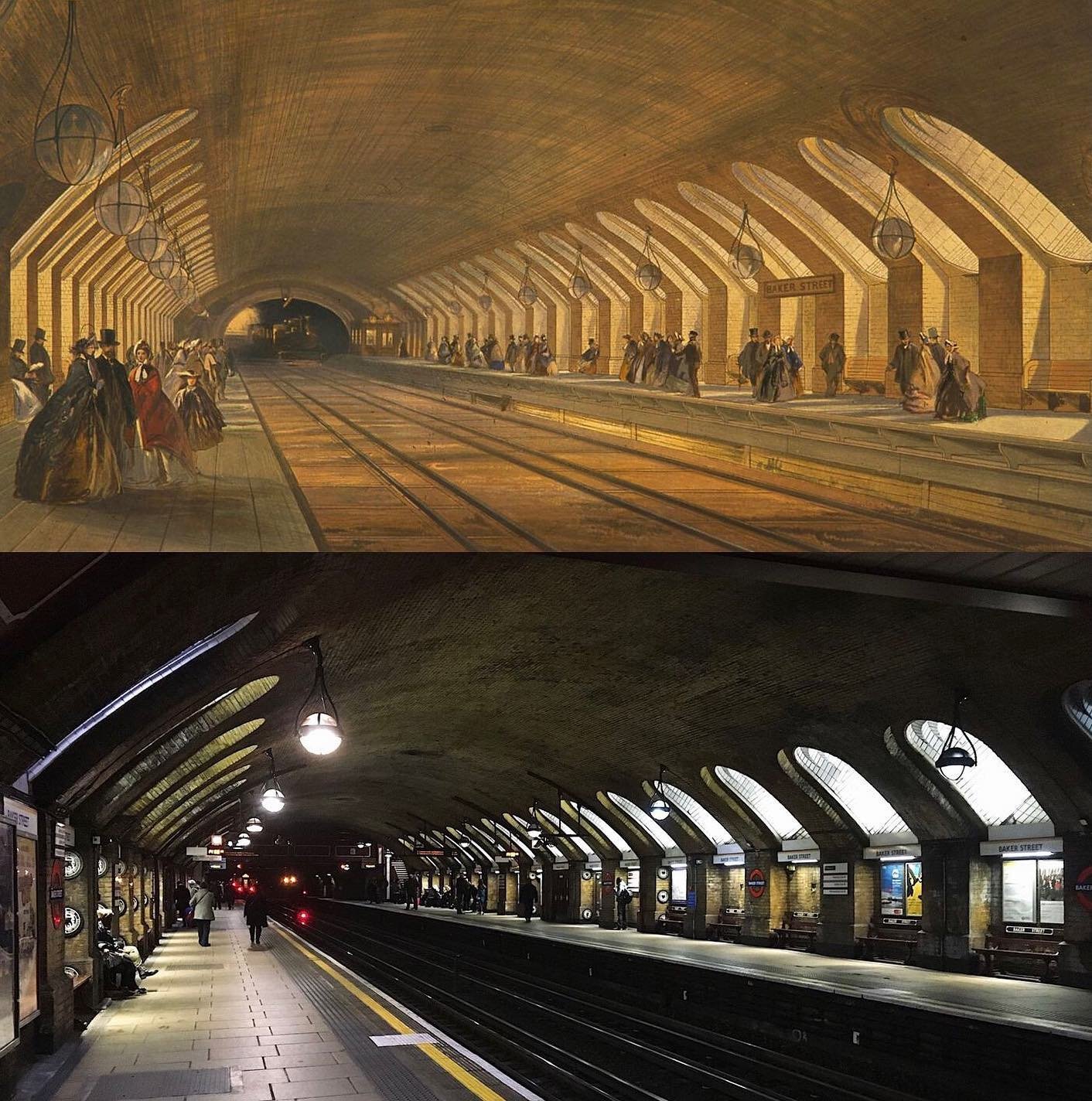 The world's oldest undeground station, Baker Street, England. 160 years apart.jpg