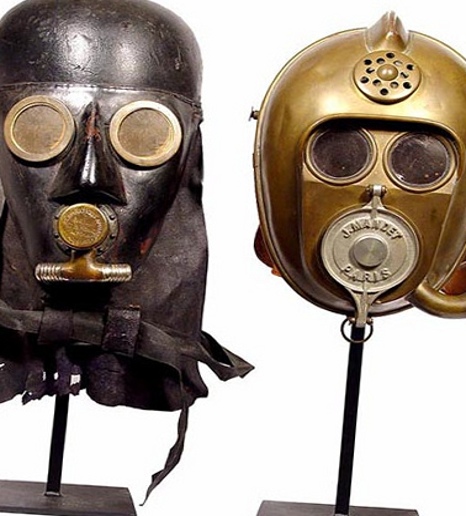 Firefighter's French early masks, this pair of early rescue masks, shown above, dates from between the mid-1800s and World War I.jpg