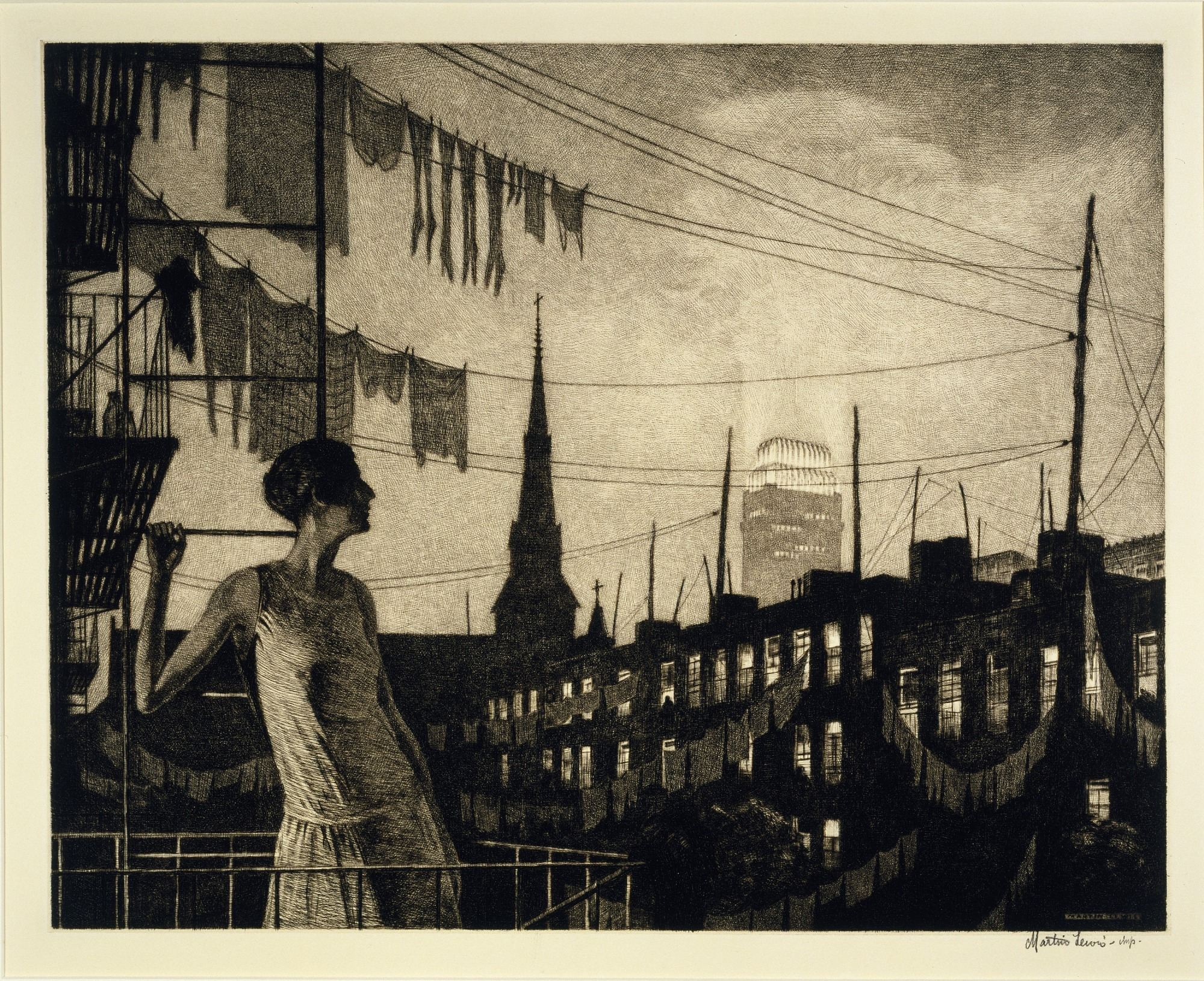 Martin Lewis - 'Glow of the City' (1929). Drypoint on paper.png