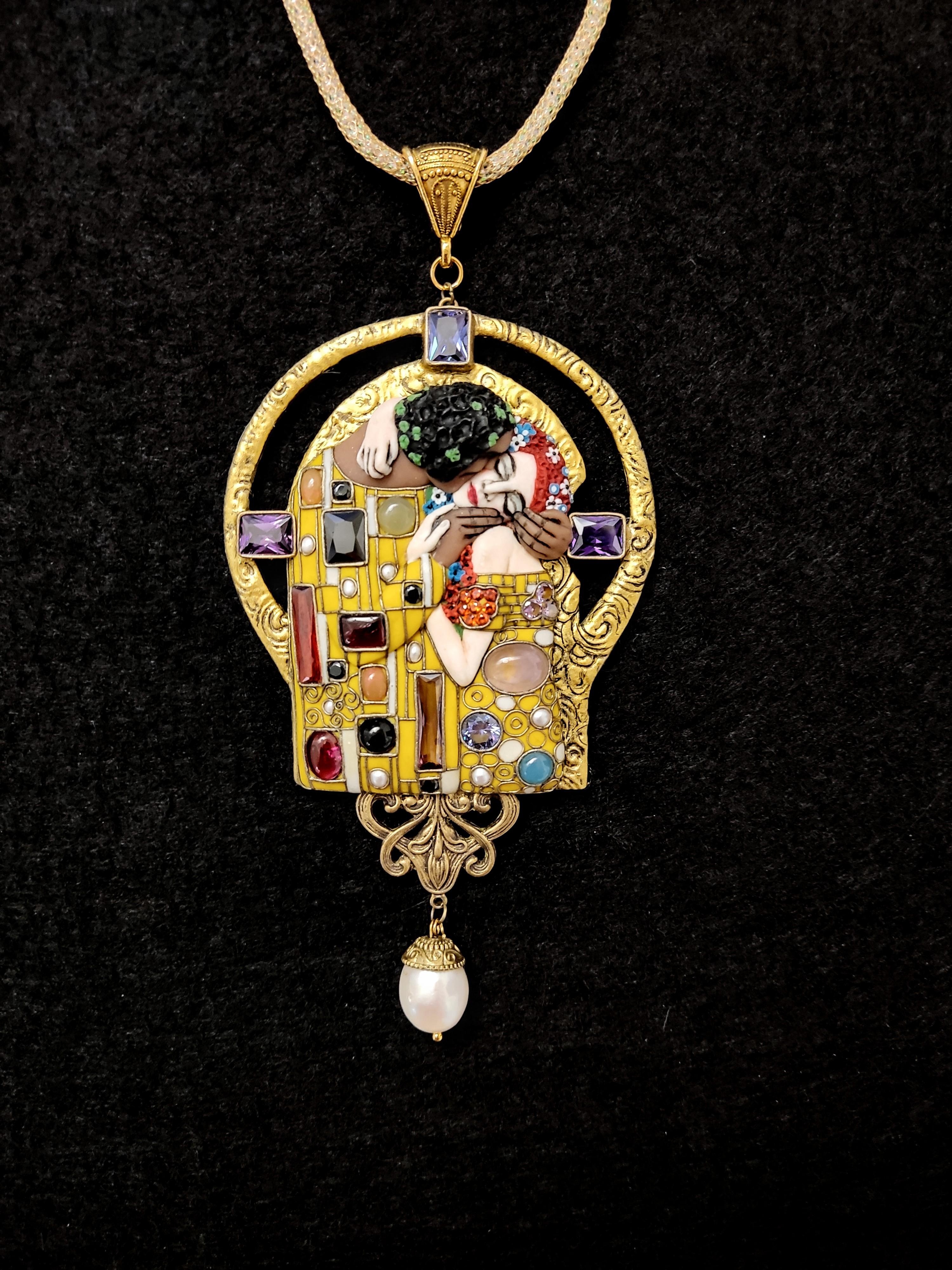 Klimt, Kiss, polymer clay, precious stones, Lara Kozlova, 2023.jpg