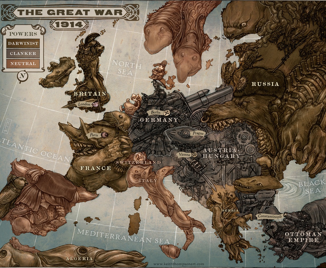 Caricature Map of Europe 1914, Keith Thompson, Pencil on paper, 2009.jpg