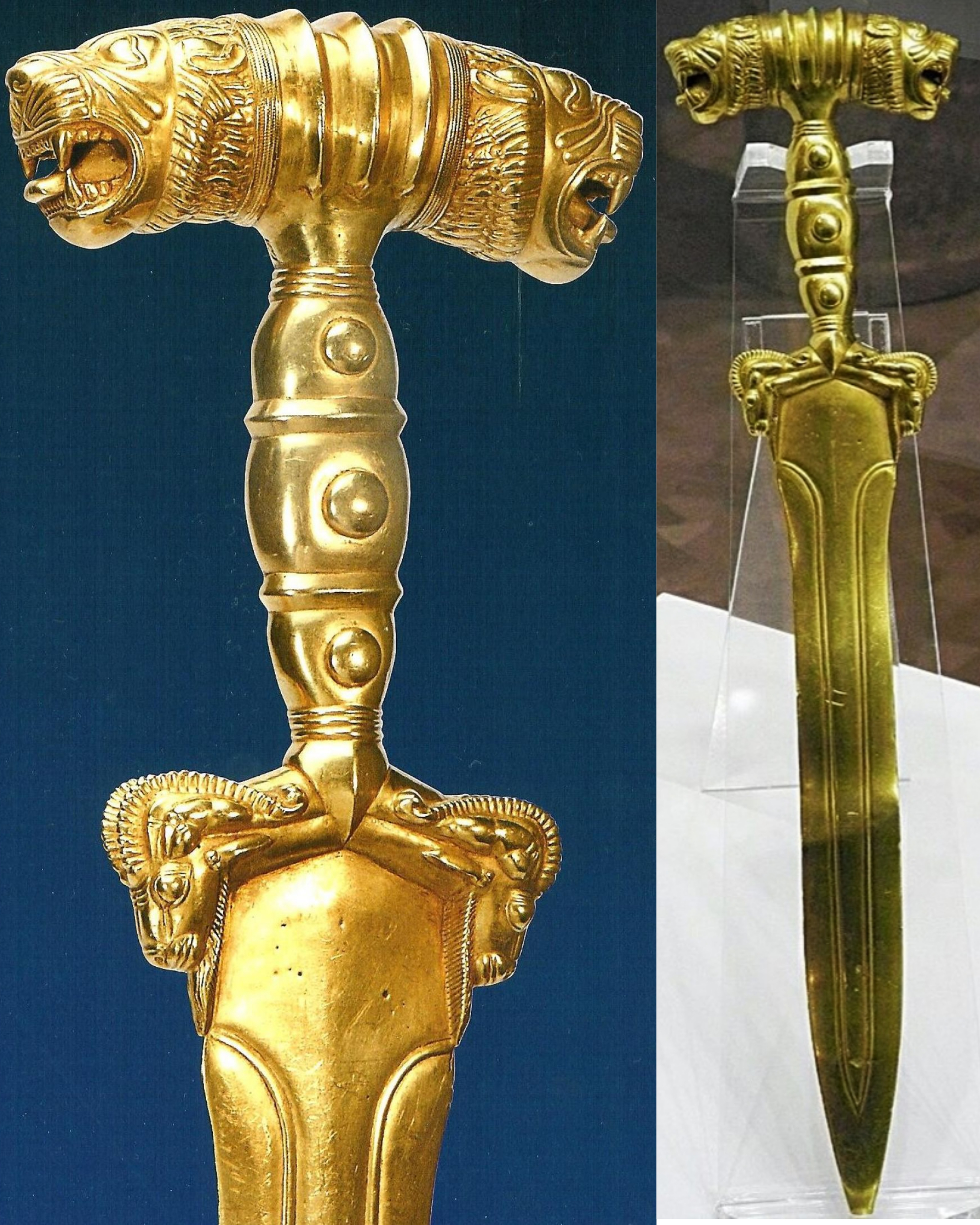 Achaemenid gold dagger (6th-4th century BC), Lion and Ram are represented on both sides, symbols of Persian empire.jpg