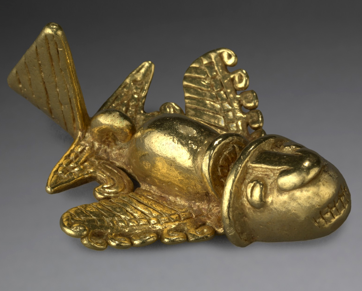 Gold pendant shaped like a flying fish, once mistaken by conspiracy theorists as an ancient airplane. Colombia, Quimbaya culture, 500-1000 AD.jpg