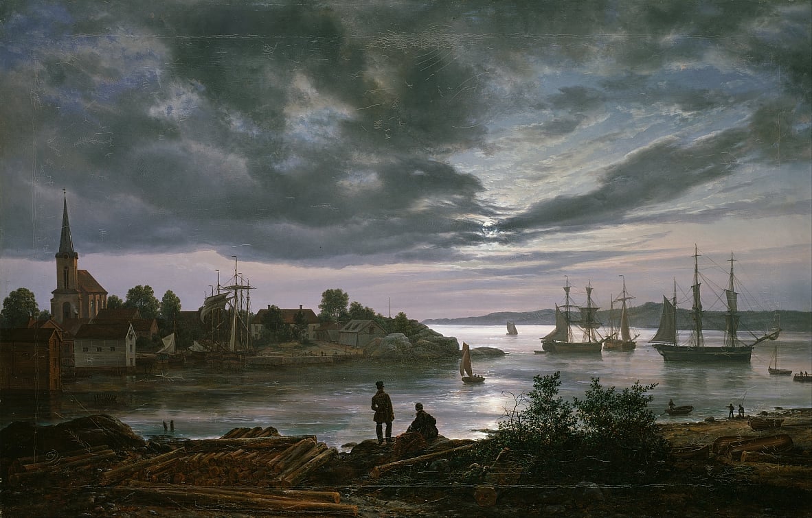 Larvik by Moonlight, Johan Christian Dahl, 1839.jpg