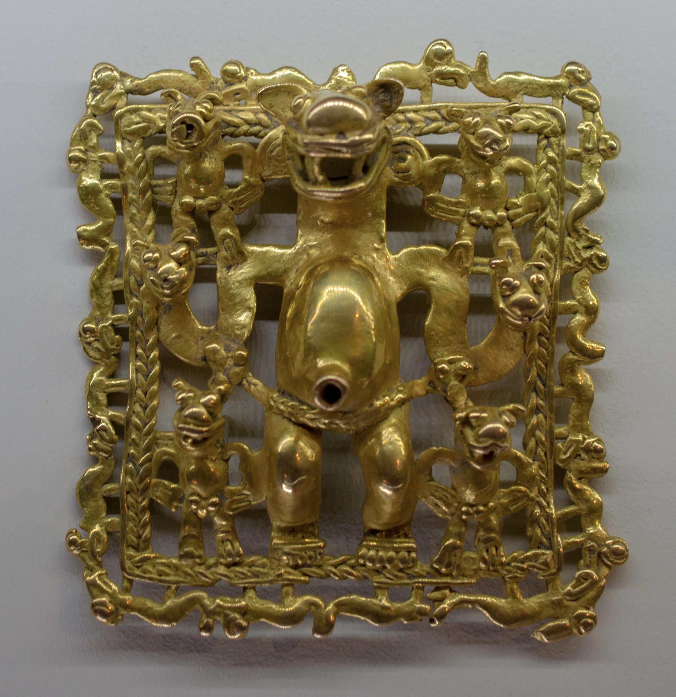 Gold artifact about the size of a postage stamp. Museo Del Oro, Costa Rica.jpg