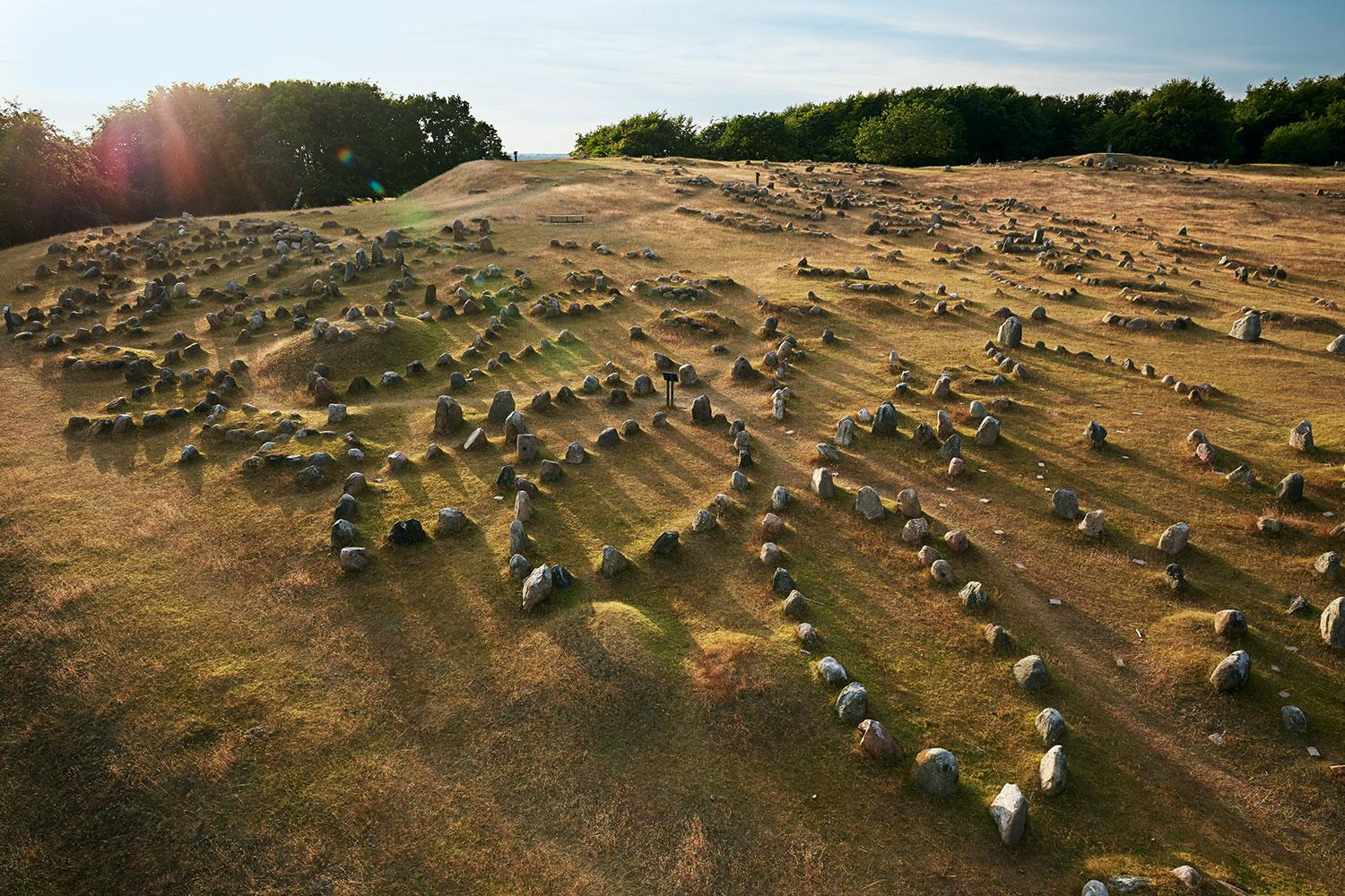 Viking burial mounds in Denmark. Lindholm Høje (Lindholm Hills, from Old Norse haugr, hill or mound).png