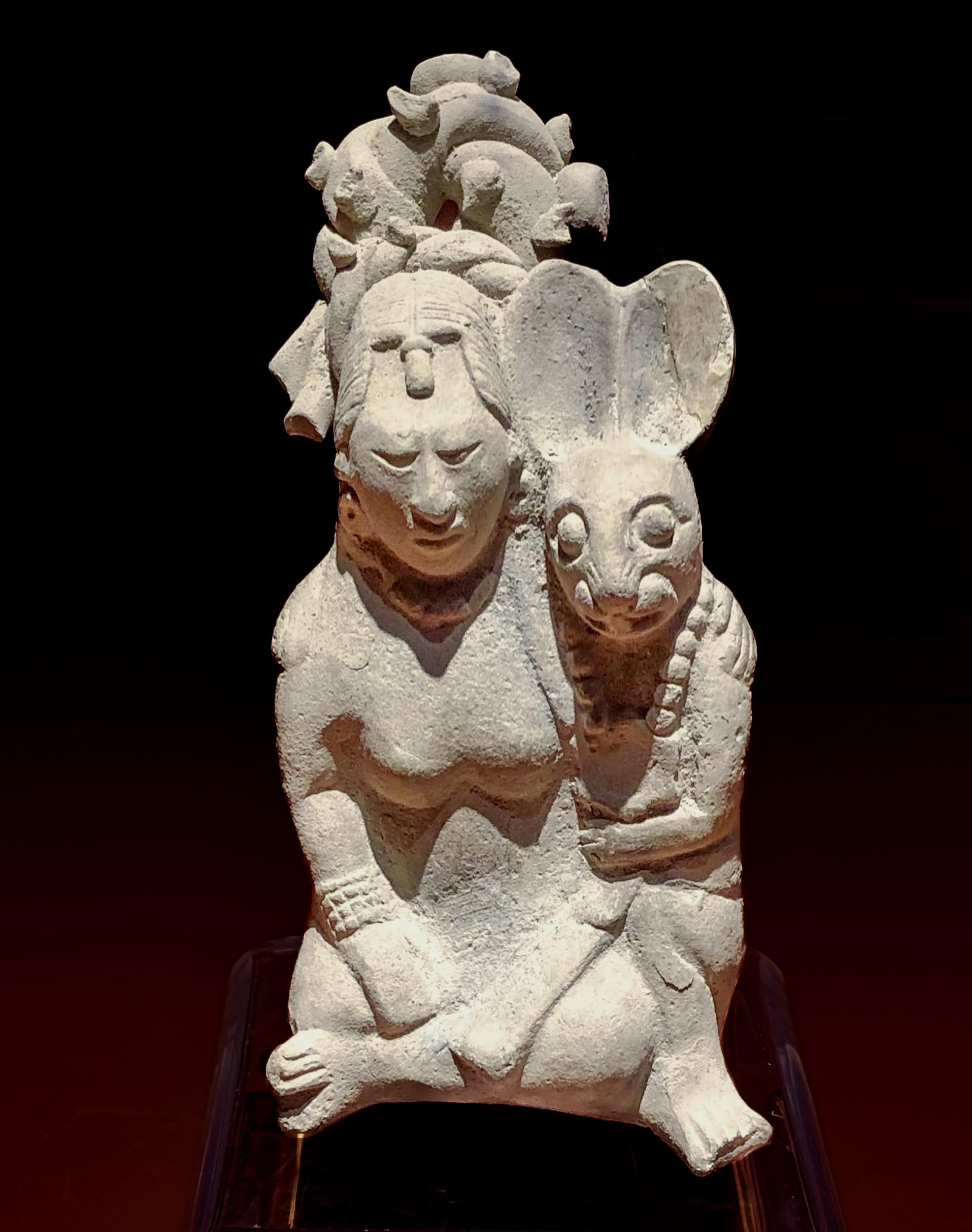 Ixchel (Maya Moon goddess) and her Rabbit, Jaina Island. 600-900 A.D..jpg