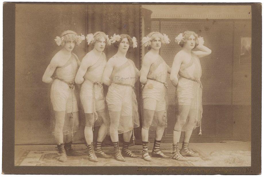 1912. Erwin Rommel (centre), a young Lieutenant in the Württemberg Army, poses as a chorus girl.jpg