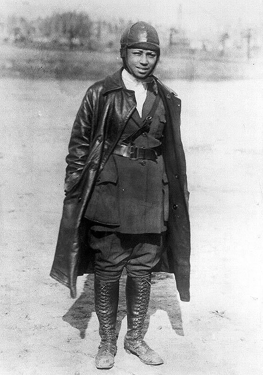 Bessie Coleman, the first black aviatrix, was denied access to flight school in the US, so she moved to France, learned french and got her flight certificate there. (1922).jpg