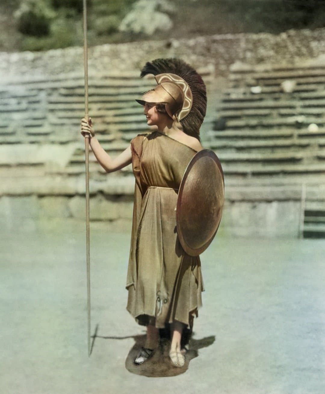 Greek model Aliki Diplarakou, who previously won the title of Miss Hellas and Miss Europe 1930, as Athena Promachos at the Second Delphic Festival in Delphi, 1930.jpg