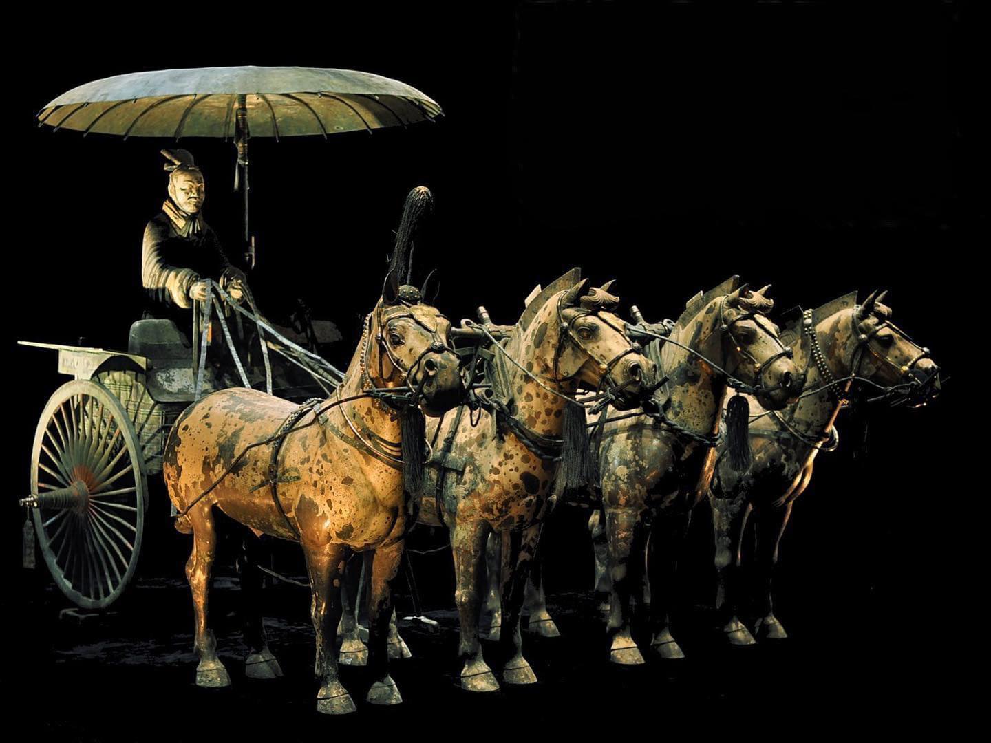 A bronze chariot with charioteer and horses, from the Terracotta Army, Xi'an, China, 210–209 BCE.jpg
