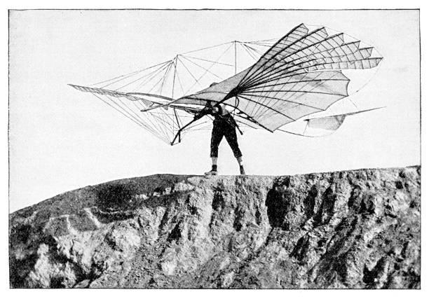 Engineer Otto Lilienthal with flying machine 1895 He was the first person to make well-documented, repeated, successful flights with gliders.jpg
