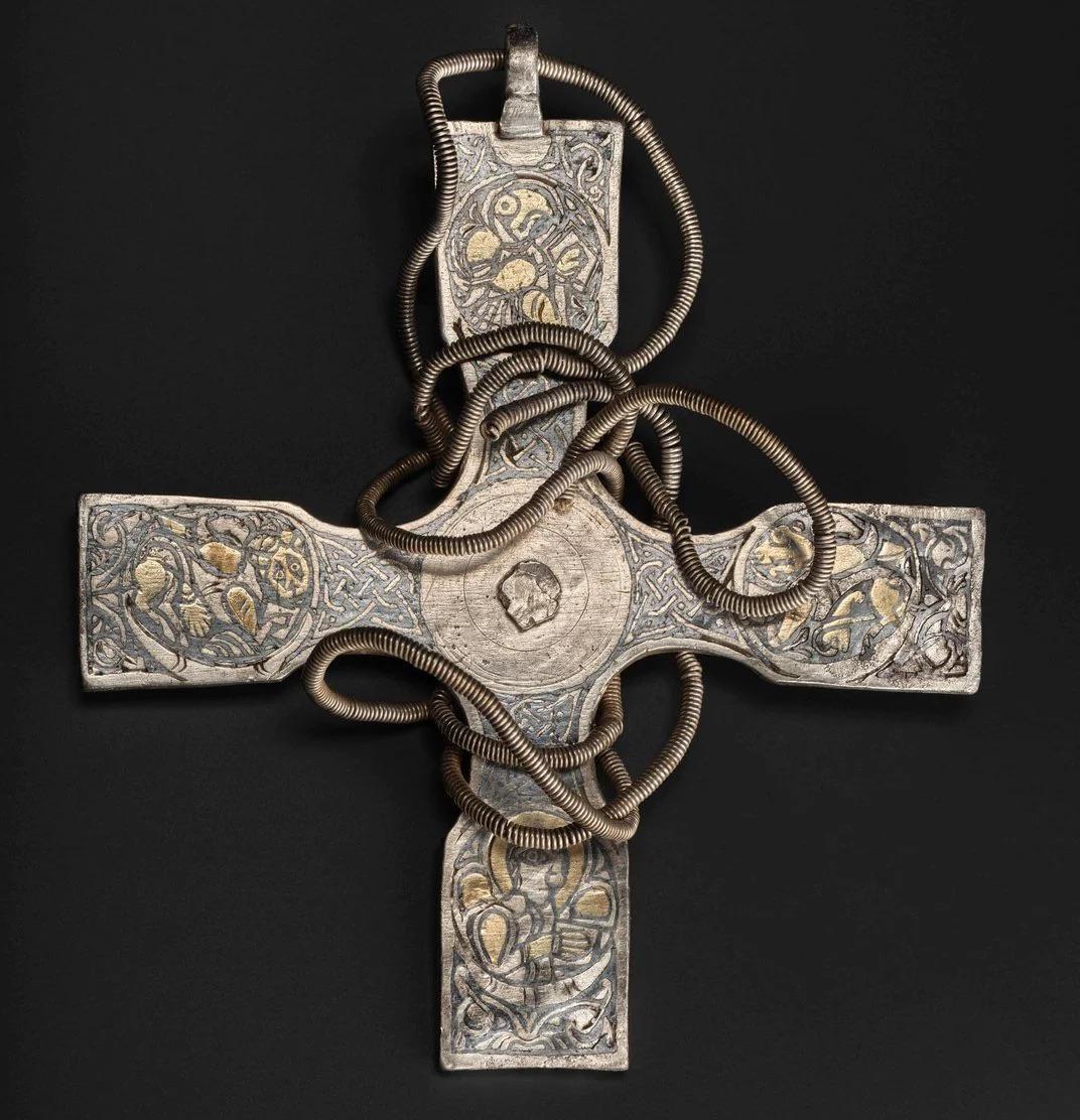 9th century Anglo Saxon cross found in a Scottish field. Features engravings of the four Gospel writers.jpg