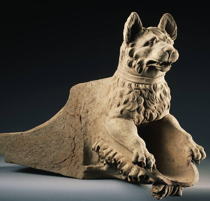 Roman drainage channel in the form of a dog. The object is made of terracotta and dated to the early 1st century CE.jpg