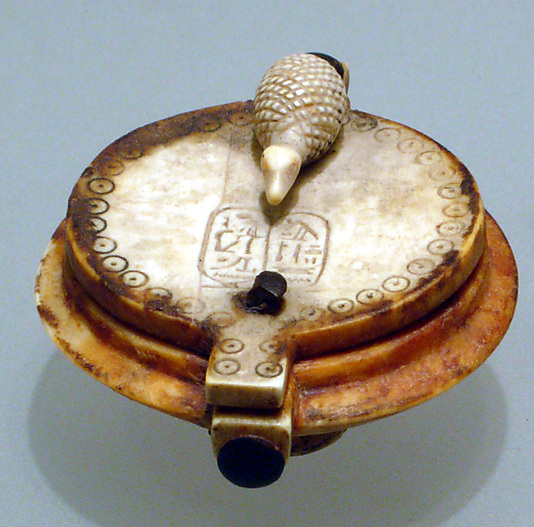 Ivory unguent box of queen Nefertari. From Egypt, ca. 1279–1213 BCE, now housed at the Metropolitan Museum.jpg