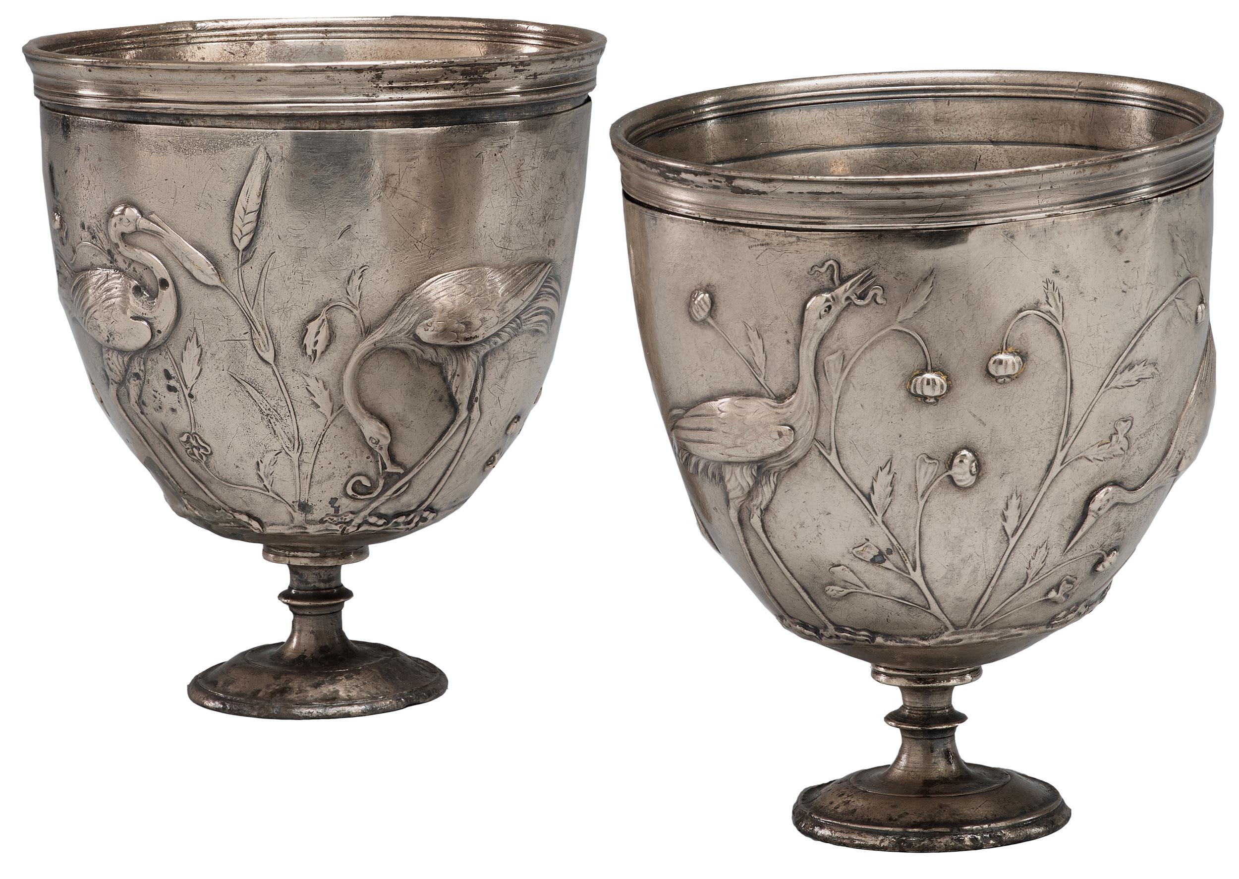 Pair of Cups, with Repoussé Decoration of Cranes. Roman, early first century. The Morgan Library & Museum.jpg