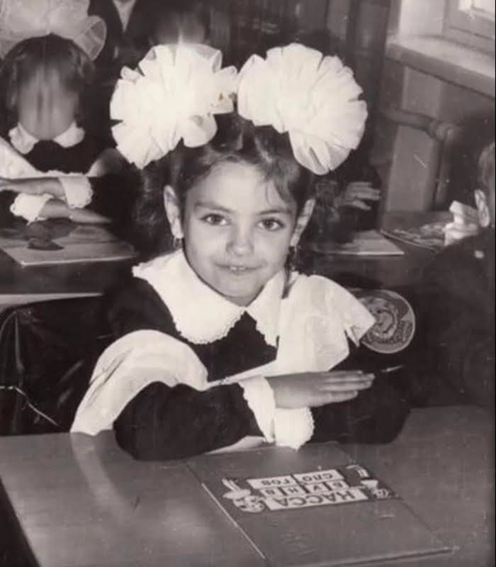 First day in school for Mila Kunis, 1980's. Chernyvtsy, Western Ukraine.jpg