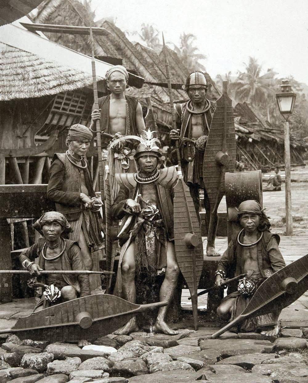 Nias warriors, from Nias an island off the west coast of North Sumatra, Indonesia. (Circa 1900).jpg