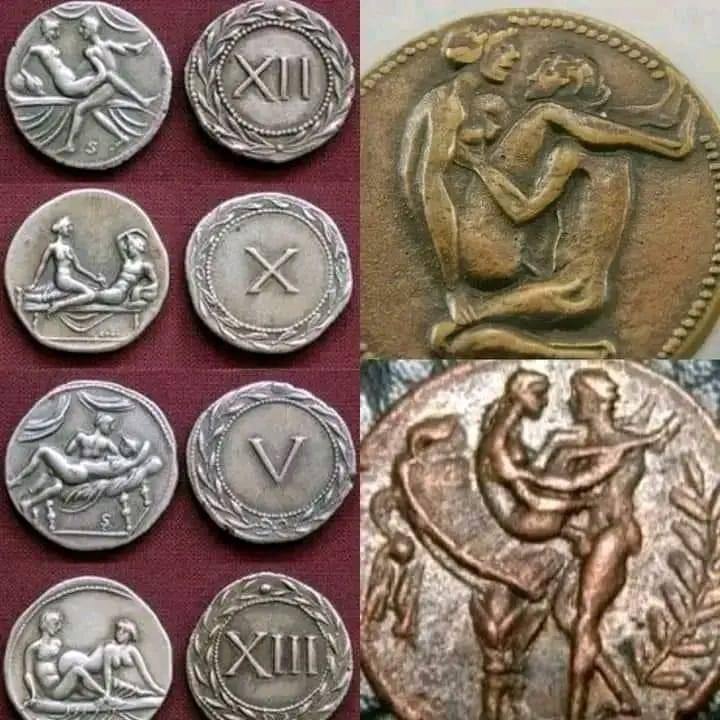 Spintria - is a small bronze or brass Roman token. One idea is that it was possibly used in brothels. Around 22-37 CE.jpg