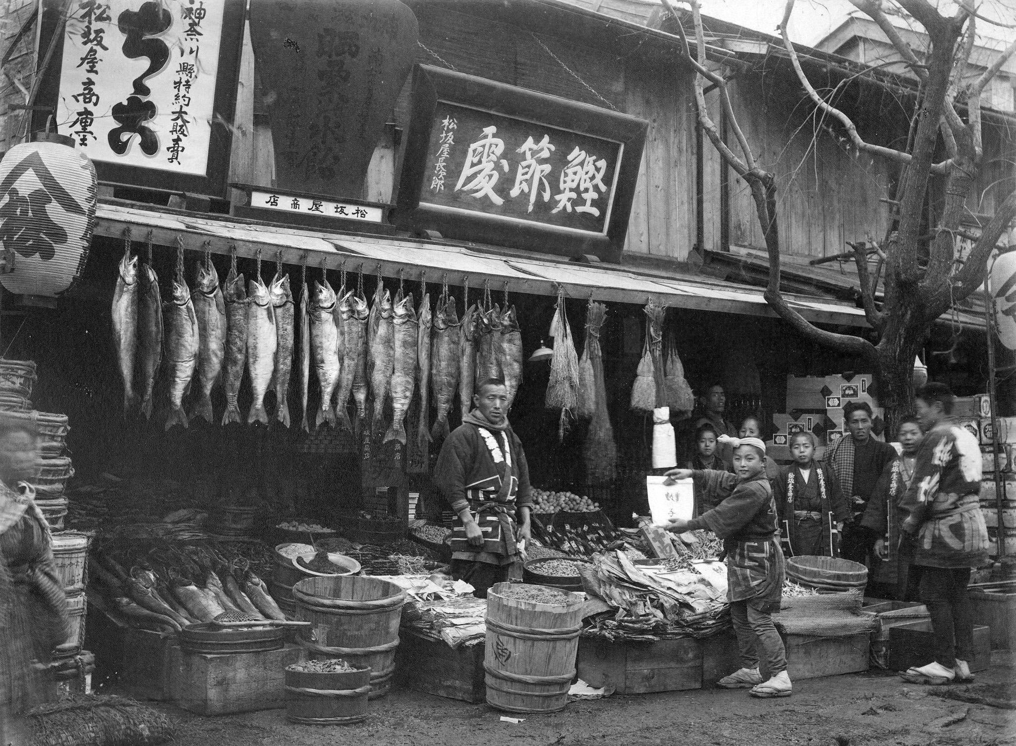 Fishmonger's store in Yokohama, Japan, around 1880 [2050x1505].jpg