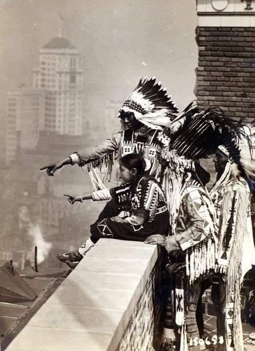Blackfoot Indians on the roof of the Hotel McAlpin, New York City, 1913. They had the choice of any room in the hotel but instead chose to sleep on the roof.jpg