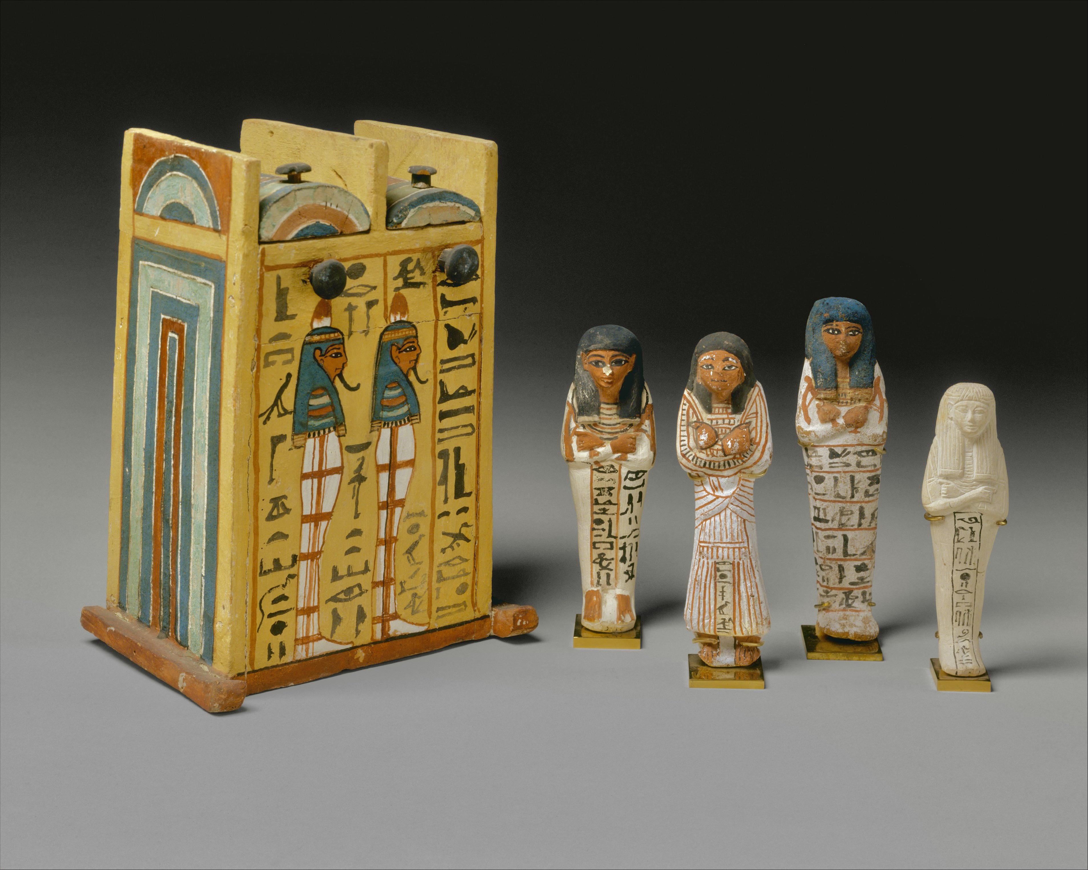 Shabti box and shabtis of members of the Sennedjem tomb. 1279–1213 B.C..jpg