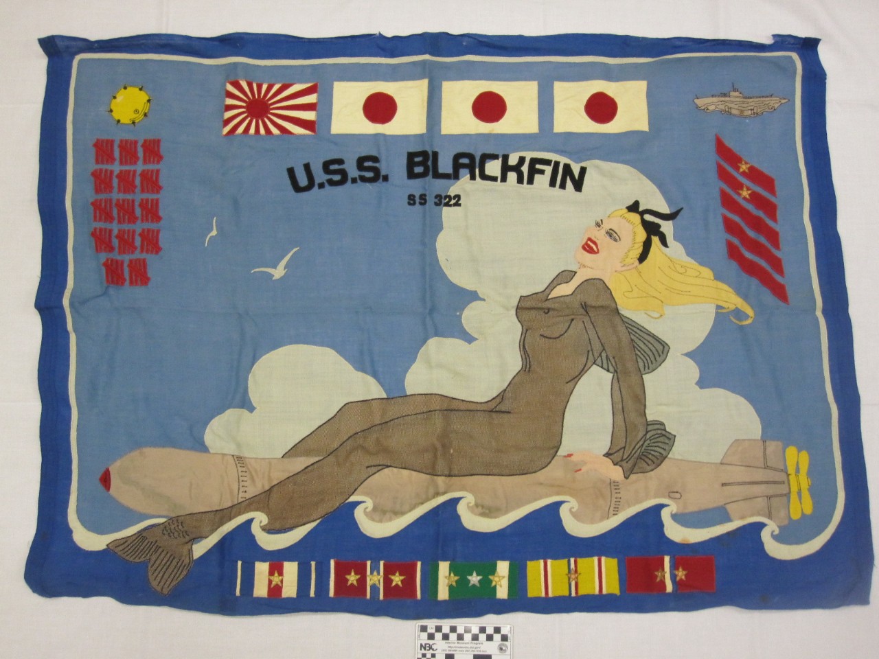 Battle Flag from the USS Blackfin (SS-322), 34 x 47 inches. Artist Alberto Vargas assisted with the design. Circa 1945.jpg