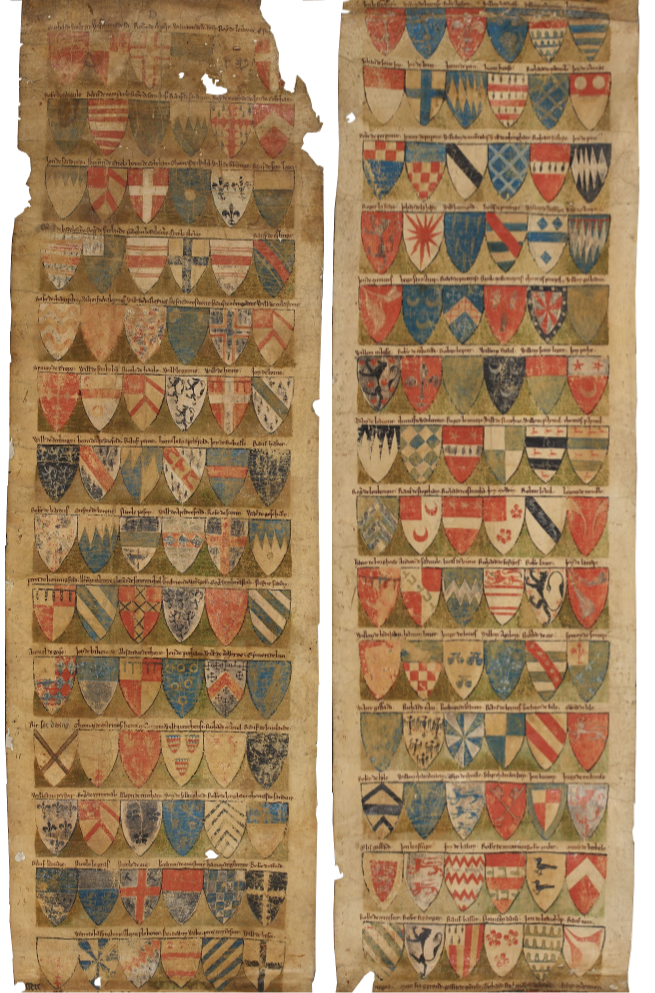 The Dering Roll is the oldest English roll of arms surviving in its original form. 1270 - 1280ю Сontains the coat of arms of 324 knights, starting with two illegitimate children of King John.png