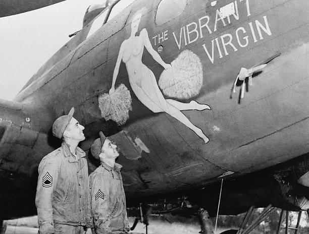 A typical sample shown at a U.S. bomber station in England is the Vibrant Virgin - 1944.jpg