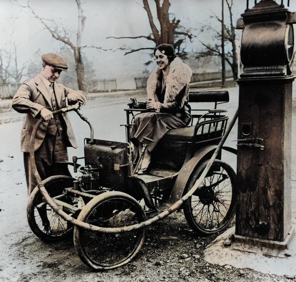 Getting gas in the 1900s (colorized).jpg