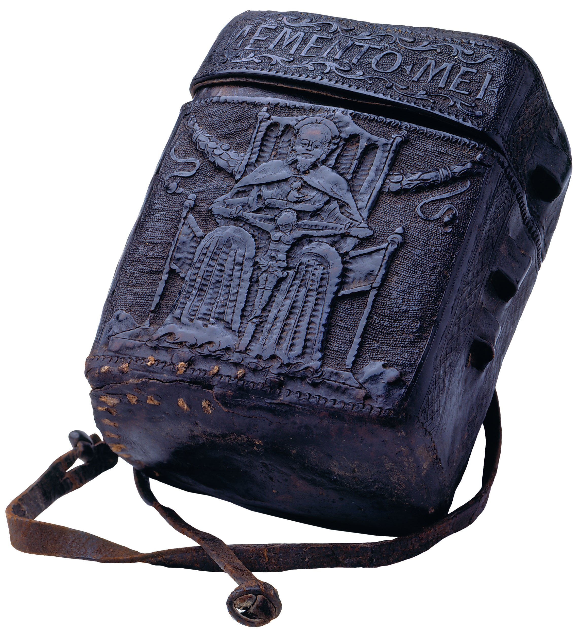 A black leather book box from Italy. Ca. 1465-1485 CE, now housed at the Morgan Library & Museum in Manhattan.jpg