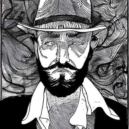 Style moebius, man with beard and dark short hair, line art, ink, portrait, stroke only.jpg