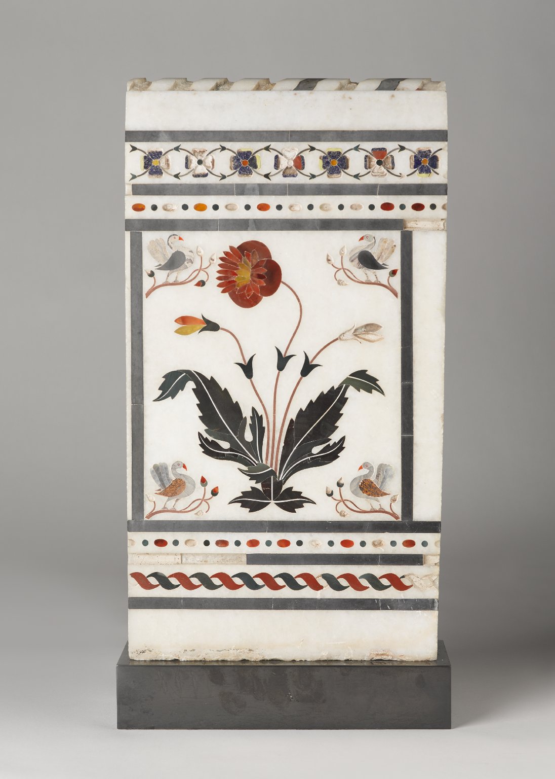 Marble pietra dura architectural fragment from a railing, with variegated semi-precious stones. Northern India, Mughal period, 18th c. Brooklyn Museum collection.jpg