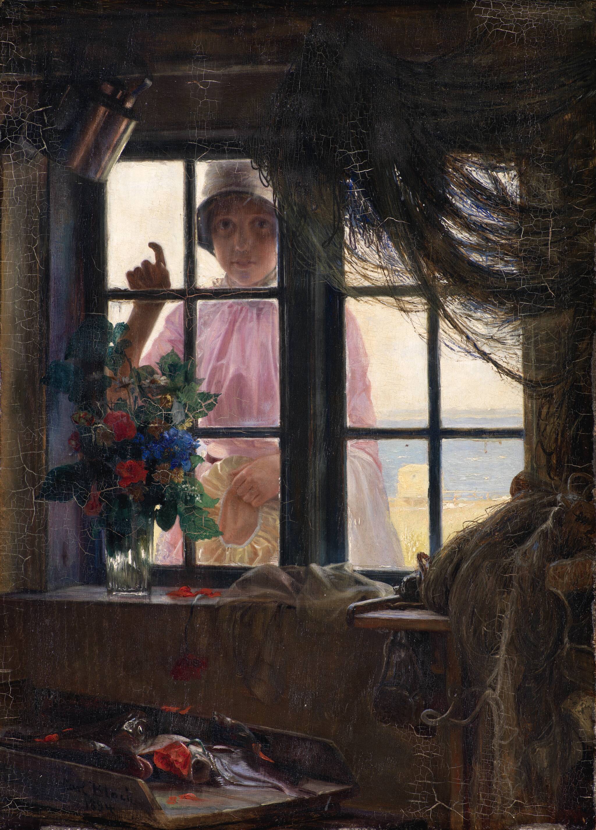 Carl Bloch - After the Bath. A Young Girl Knocking at the Fisherman's Window (1884).jpg