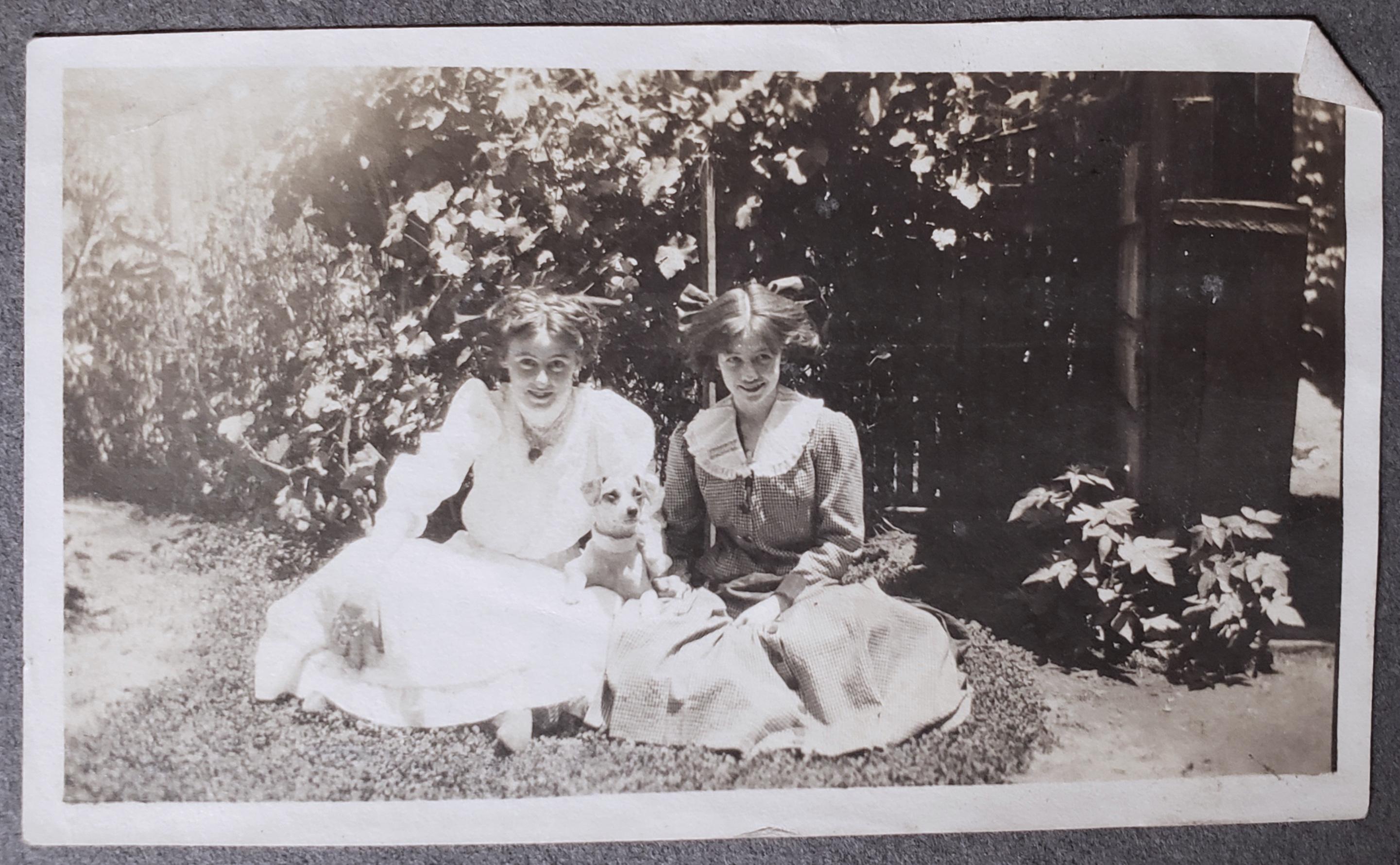Two young girls and a pooch, 1913. From an old photo album found in northeastern Connecticut..jpg