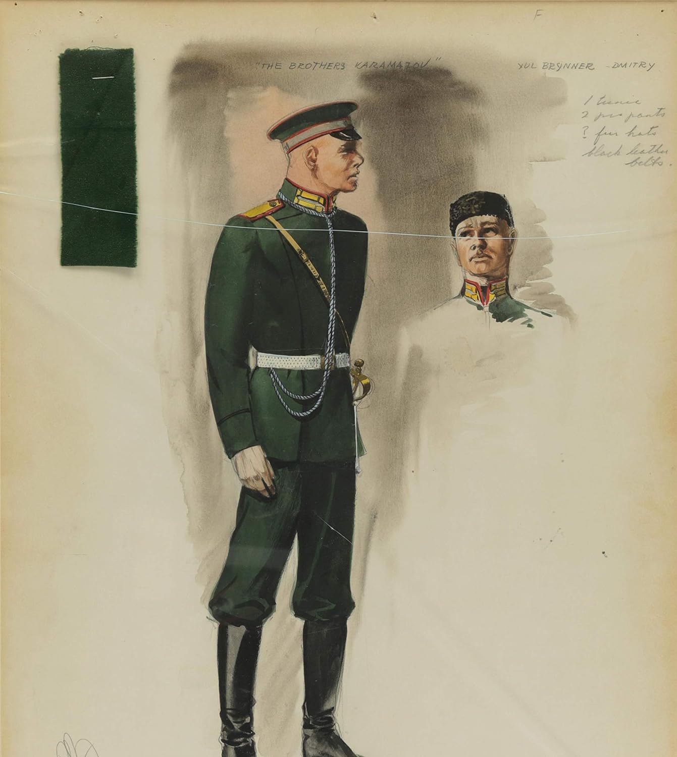 Yul Brynner @ Dmitri Karamazov. Costume Sketch by Walter Plunkett for The Brothers Karamazov (MGM, 1958).jpg