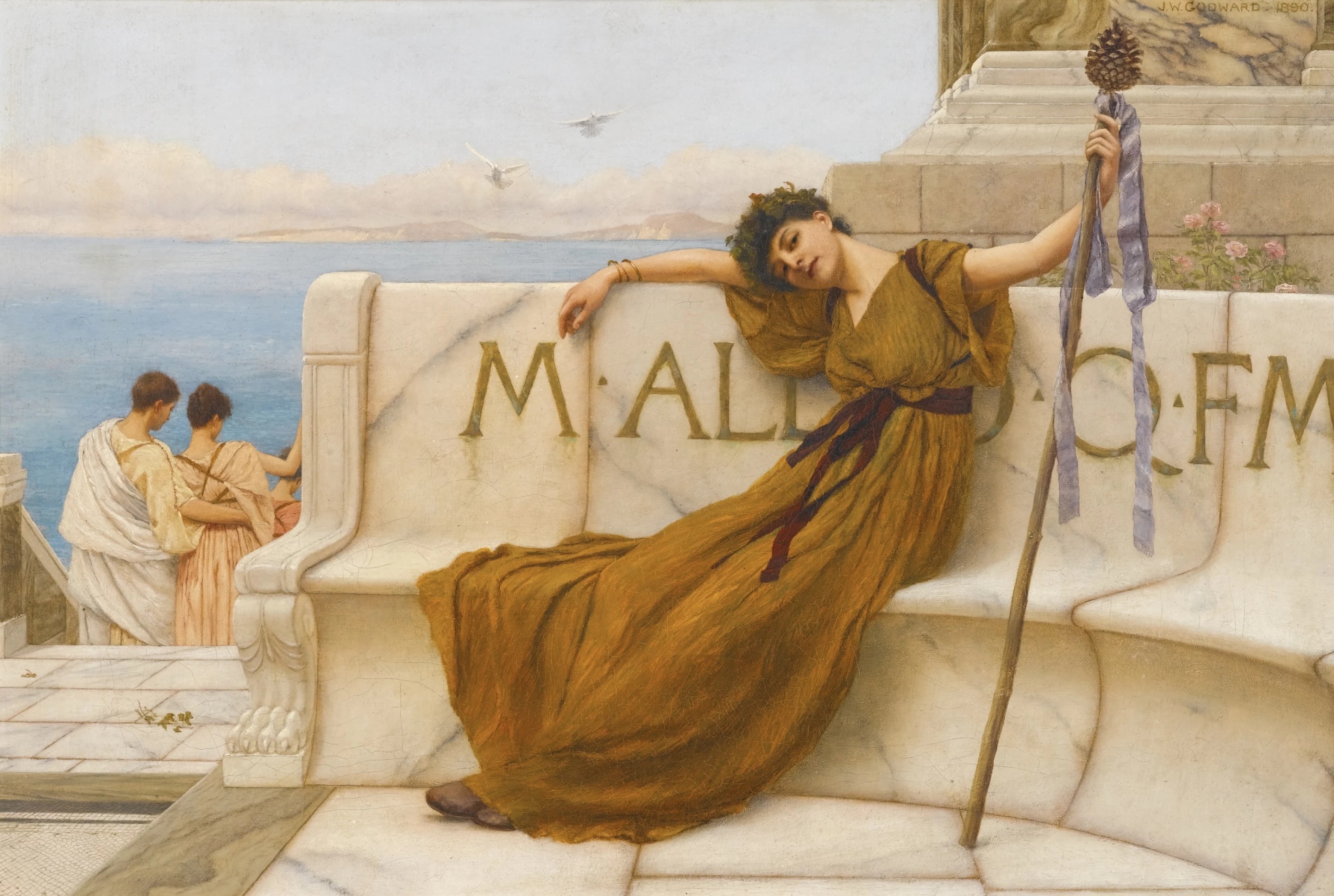 John William Godward- A Priestess of Bacchus, 1890.jpg