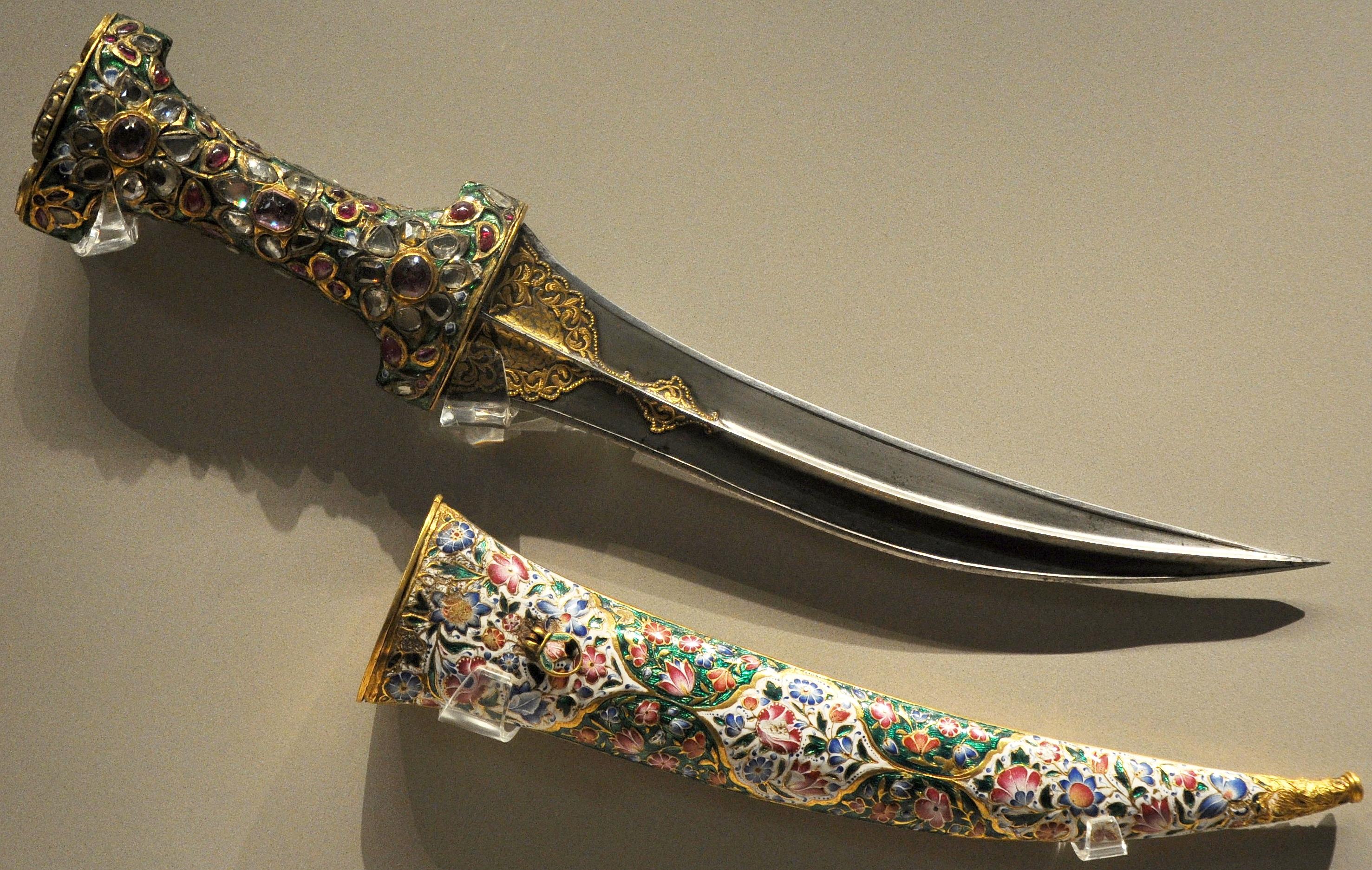 Fath-Ali Shah's jeweled dagger was one of his personal daggers, which is famous for its beautiful and dedicated jewels. Fath-Ali Shah was the second king of Qajar dynasty, who ruled Iran from 1769 to 1834.jpg