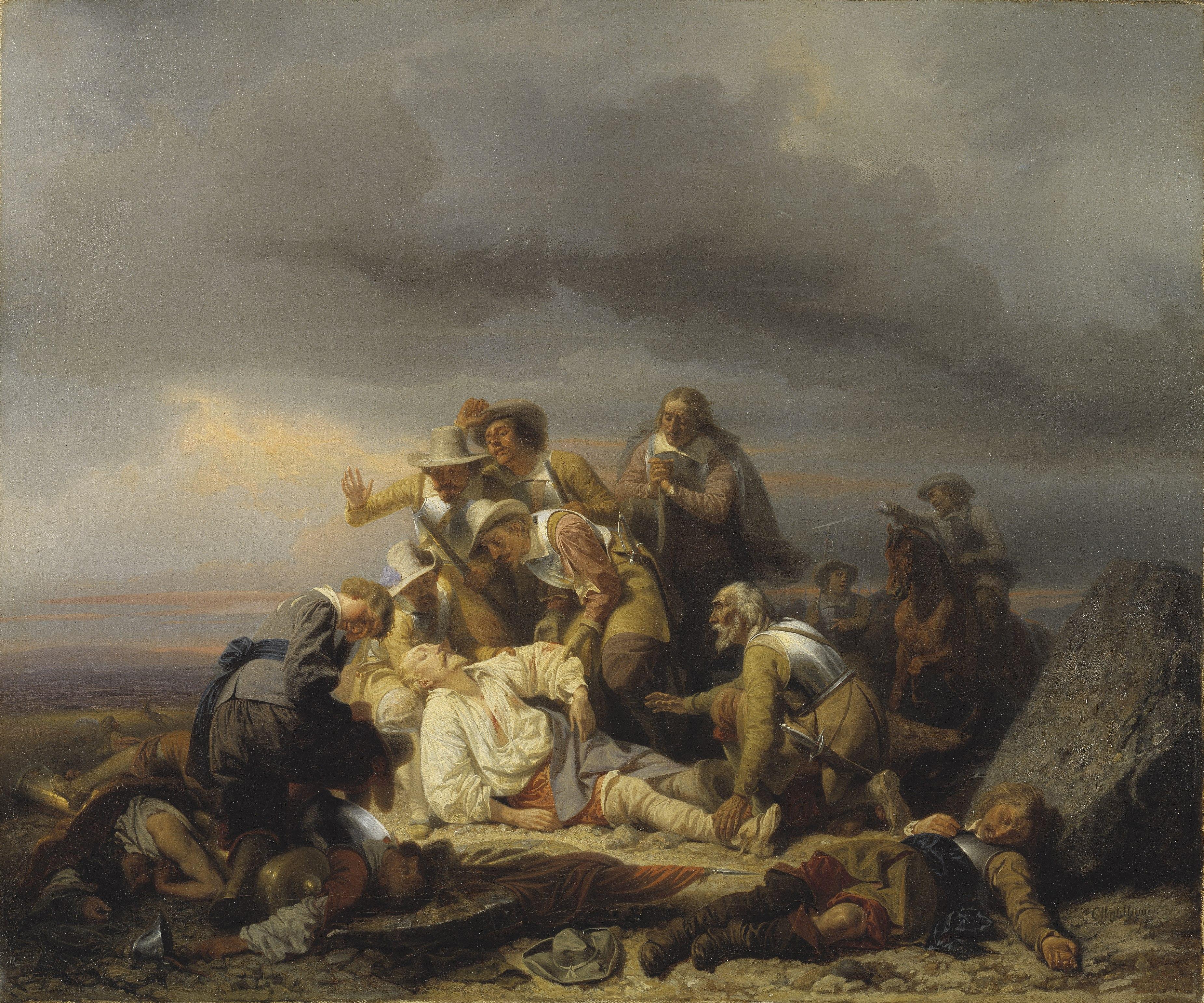 Carl Wahlbom, Finding the Body of King Gustav II Adolf of Sweden after the Battle of Lützen.jpg