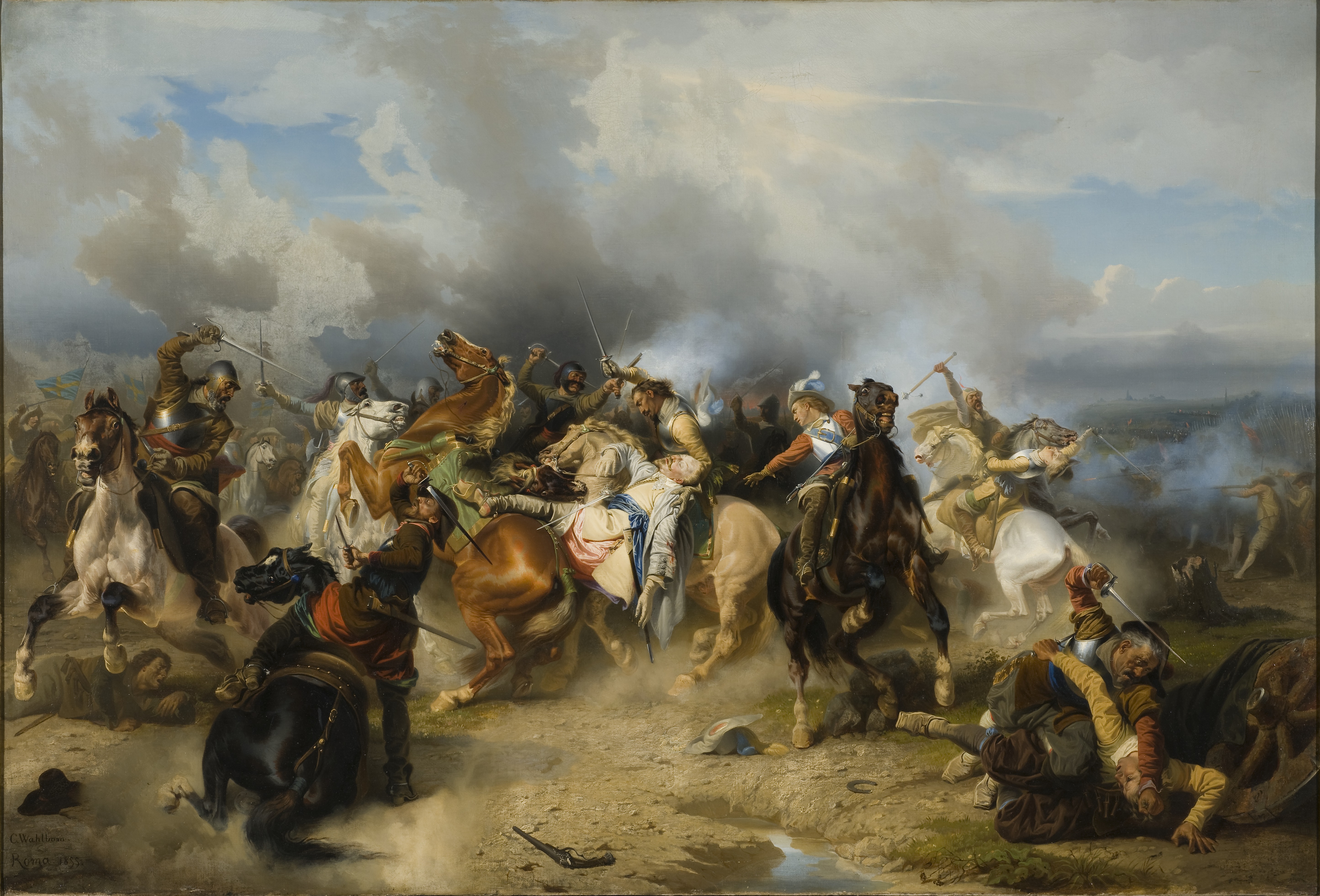 Carl Wahlbom, Death of King Gustav II Adolf of Sweden at the Battle of Lützen.jpg