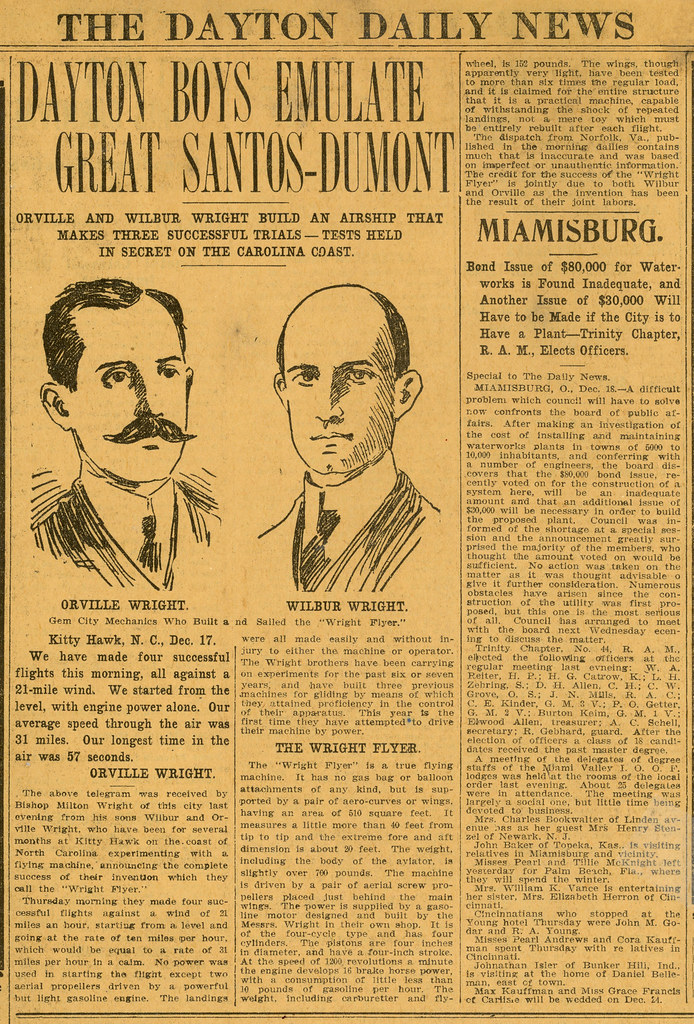 Dec. 18, 1903 Dayton Daily News cover page on Wright Brothers' First Flight.jpg