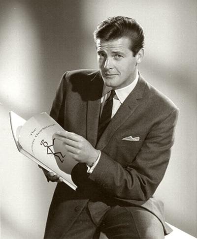Sir Roger Moore preparing for the next episode of The Saint, 1960s.jpg