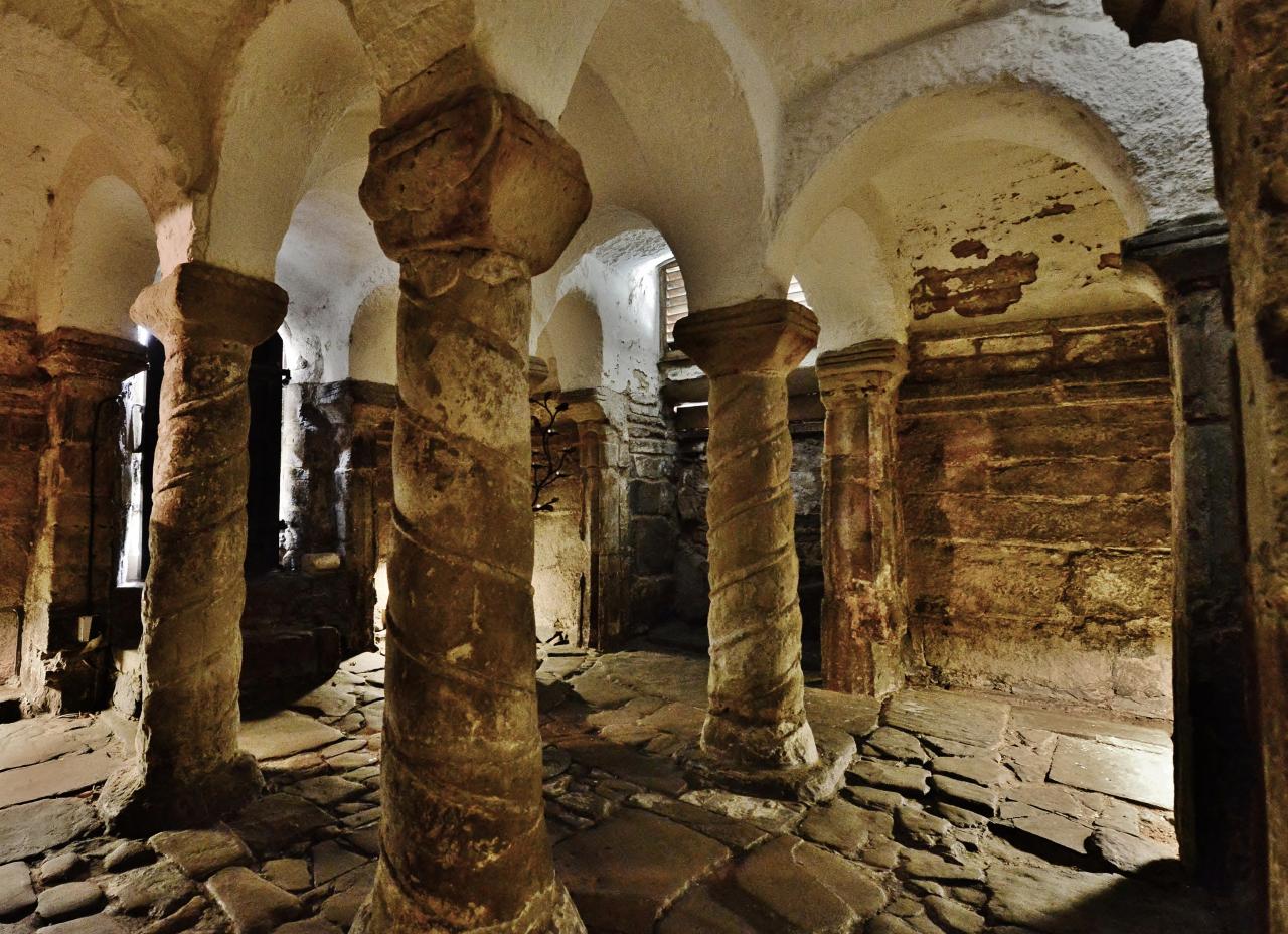 The Anglo-Saxon crypt of St Wystan's Church in Repton, dating to the Early-8th Century.jpg