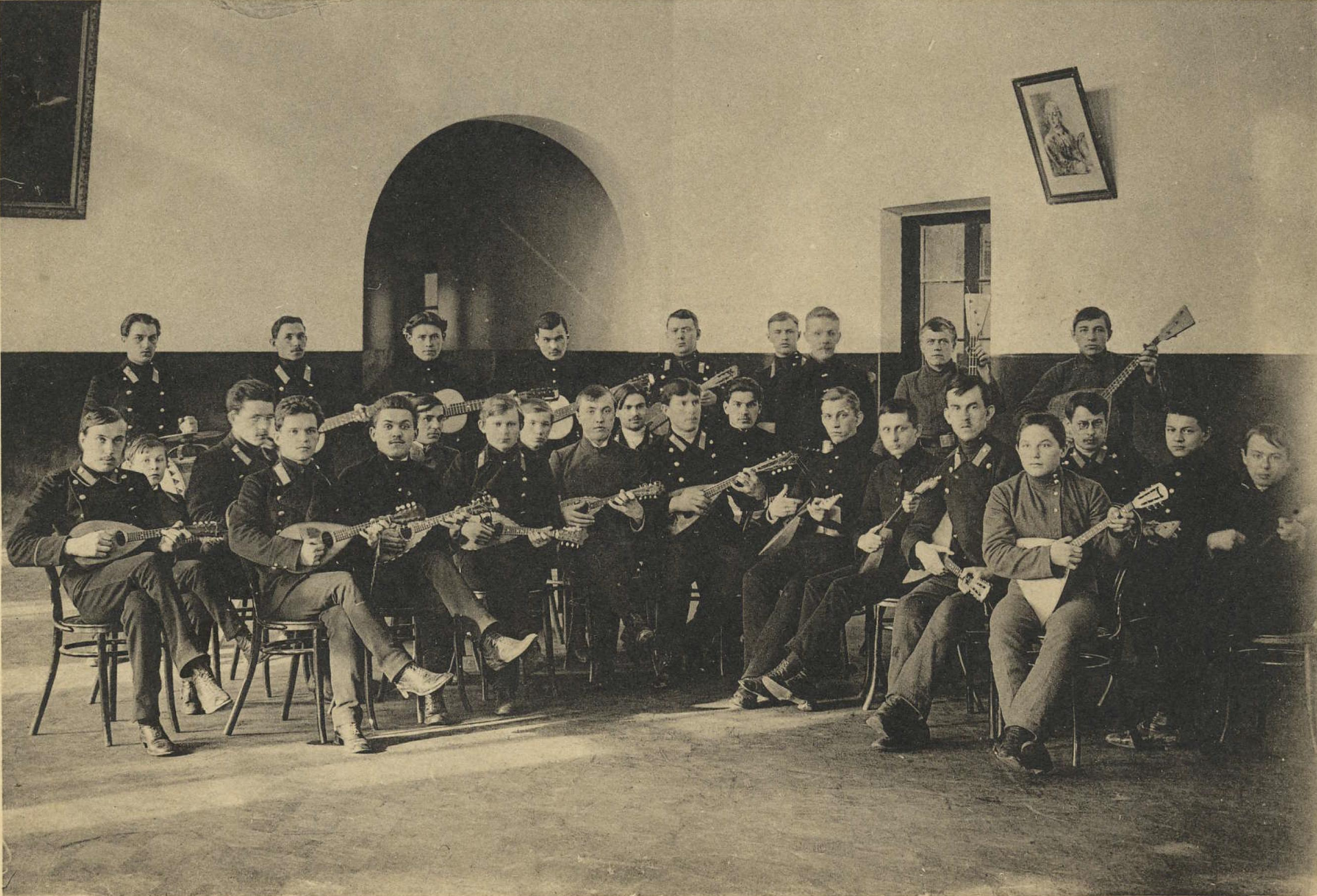 1915, Student Balalaika Orchestra of the Tula Theological Seminary, Imperial Russia.png