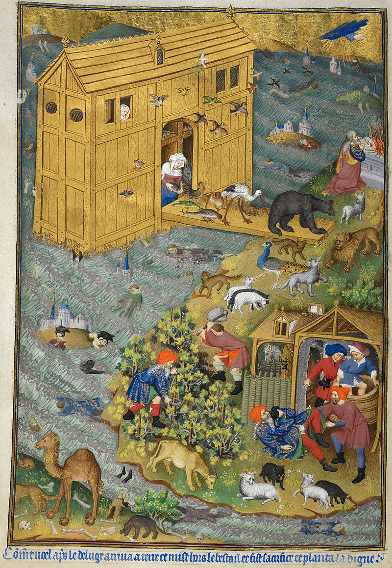 15th Century manuscript illumination of the animals leaving Noah's Ark, by the Bedford Master.jpg