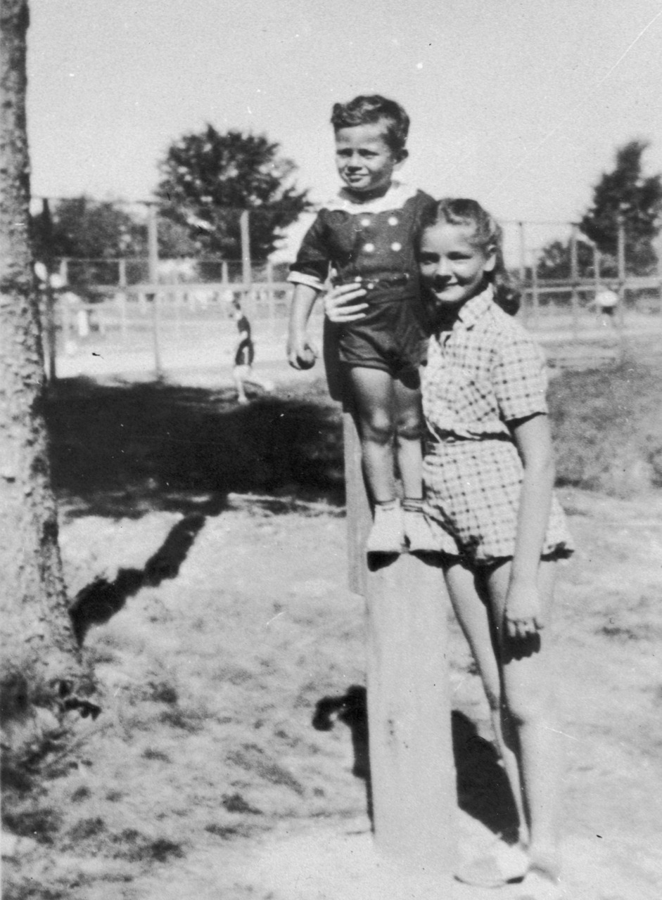 Lauren Bacall, at the age of thirteen, posing outdoors on a field at Camp Canninaw in Connecticut, 1937.jpg