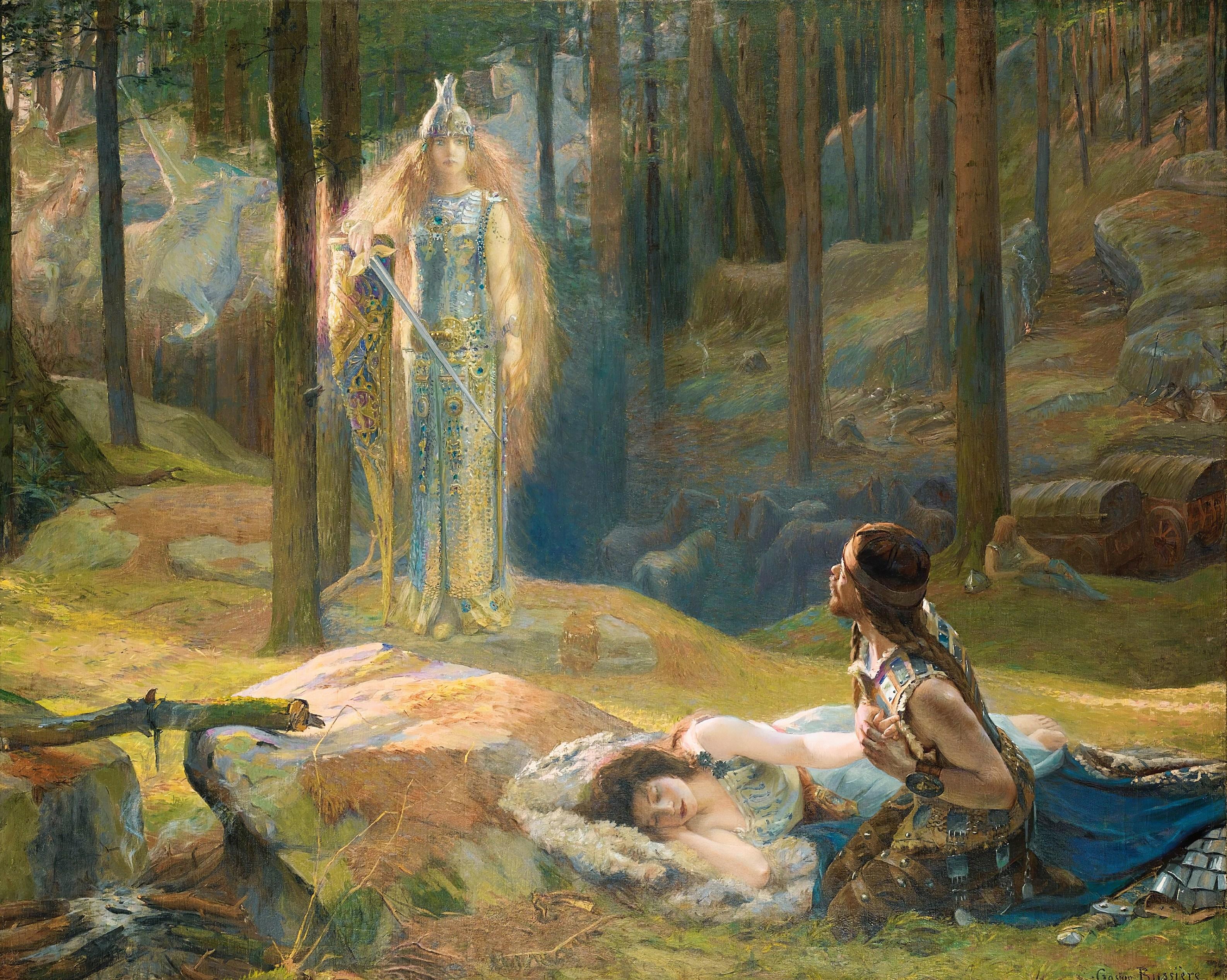 Gaston Bussière - The Revelation, Brynhild Discovering Sieglind And Sigmund (1894).jpg